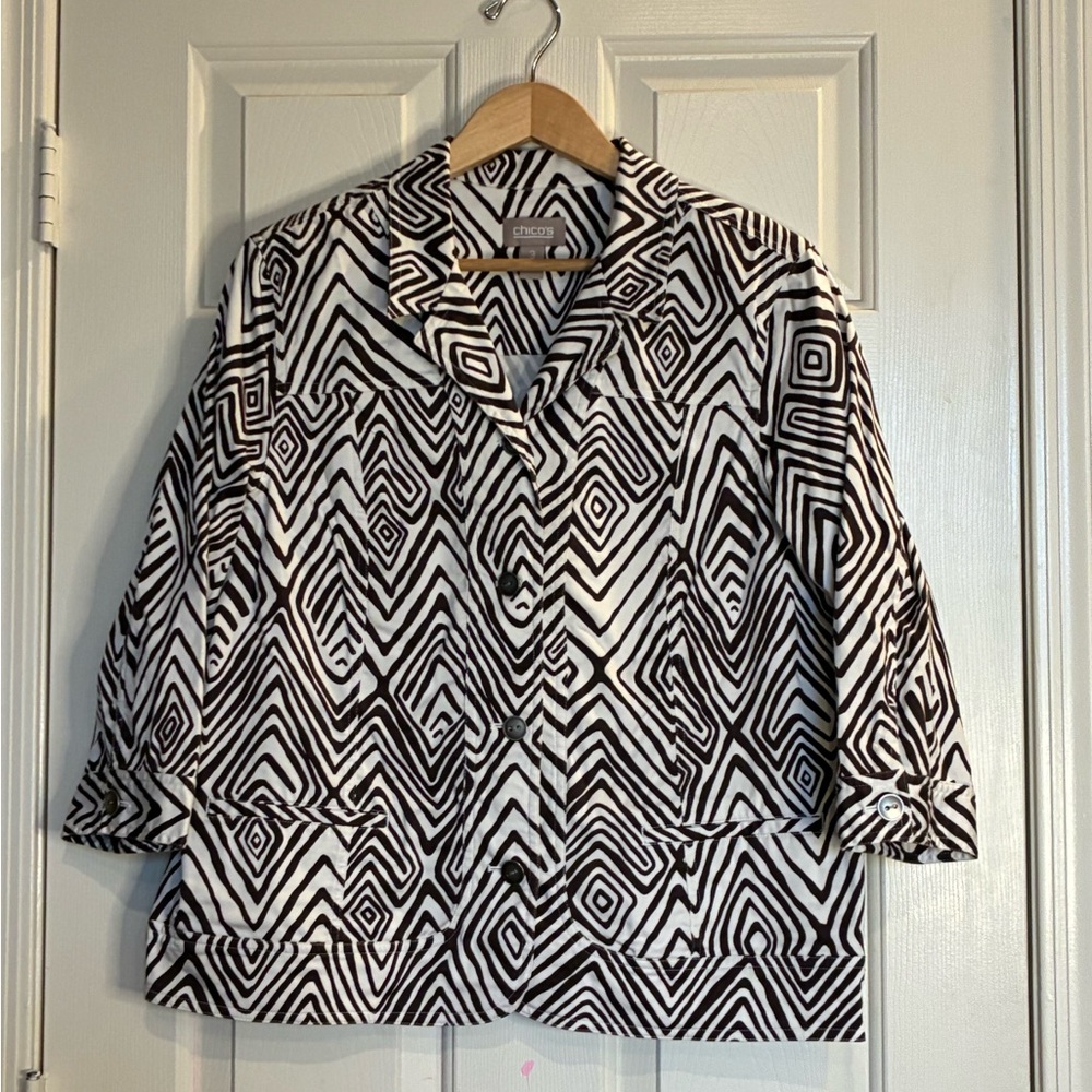 Chico's Monochrome Abstract Bomber Jacket